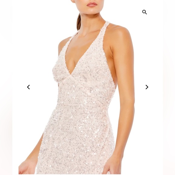 Mac Duggal V-NECK SEQUINED HALTER MIDI DRESS - Picture 3 of 5